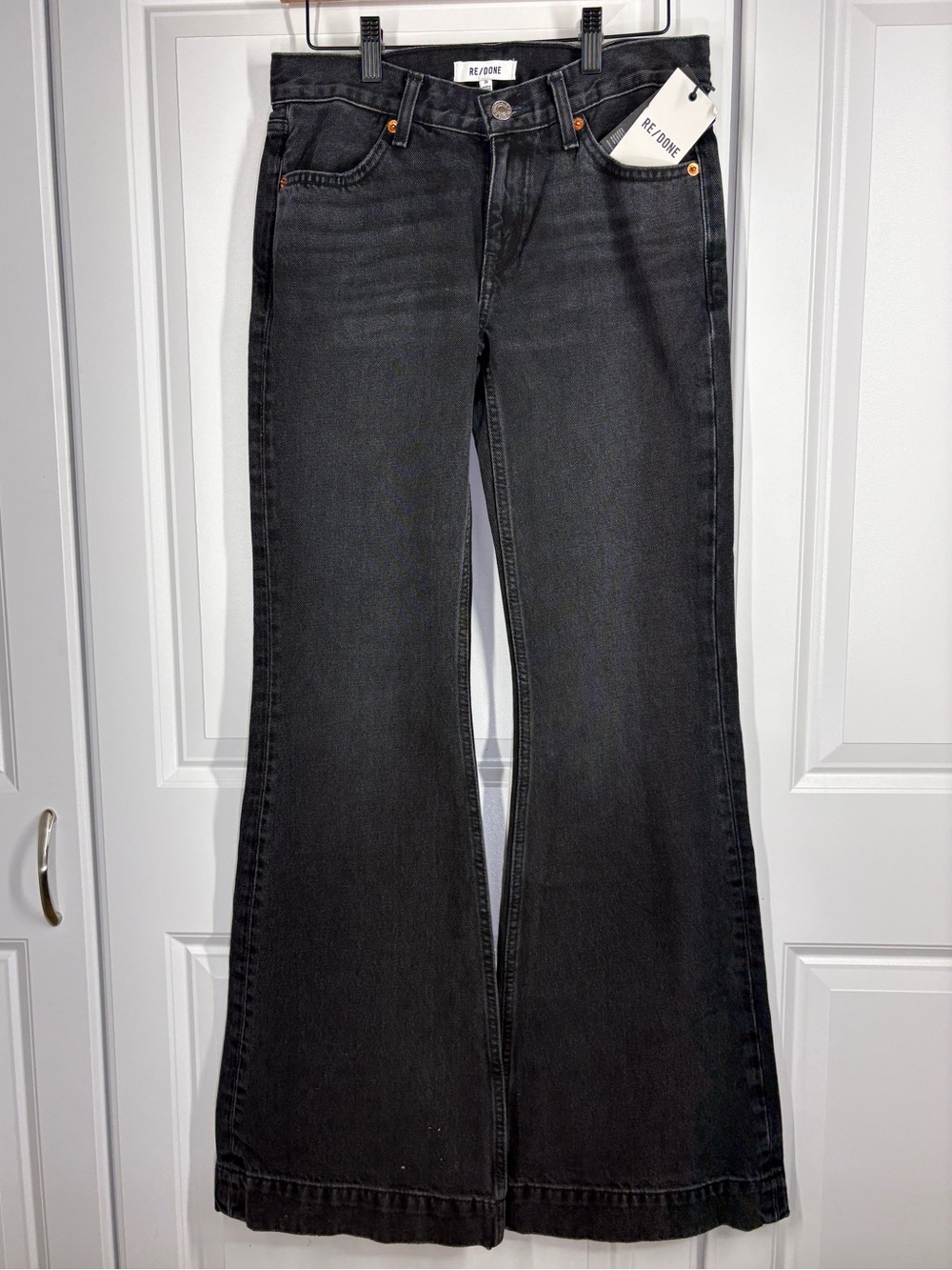 NWT RE/DONE 70s Low Rise Bell Bottom Jeans In Broken Black Size 24